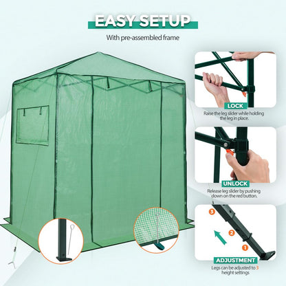 EAGLE PEAK 6x4 Portable Walk in Greenhouse, Pop Up Indoor Outdoor Greenhouse, Green House Kit with Zippered Roll-Up Doors and Windows, PE Cover, Clear/Green