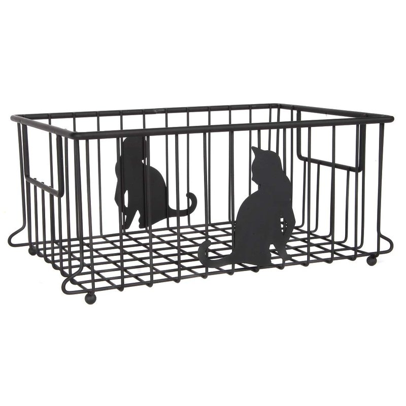 Lily's Home Cat-Themed Wire Basket, Kitchen and Desk Organizer, Cute Caddy for Cat Lovers for Kitchen, Pantry, Cabinet, Bathroom and Office (Large)