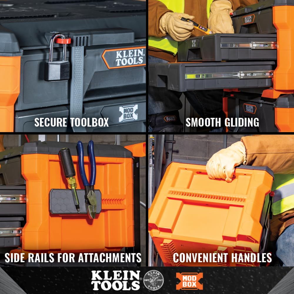 Klein Tools 54823MB MODbox 3-Drawer Tool Box Organizer, Heavy-Duty Tool Storage, Stackable Module, 50-Pound Capacity