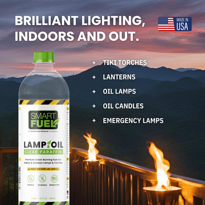SMART FUEL ETHANOL Paraffin Oil Lamp Fuel - Clear, 32 fl oz, Smokeless, Odorless, Indoor Use, Model 030-FG-201-012