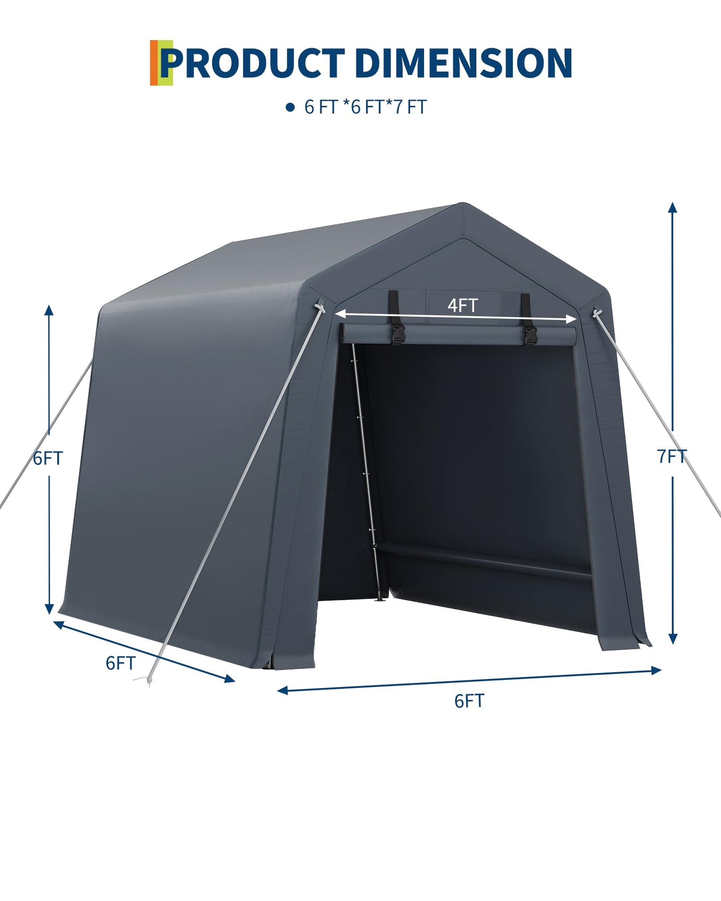 6x6 Ft Carport Heavy Duty Tent with Roll-Up Windows, Portable Garage with Removable Sidewalls & Doors, Car Canopy All-Season Tarp for Car Boat Truck Motorcycle, Grey