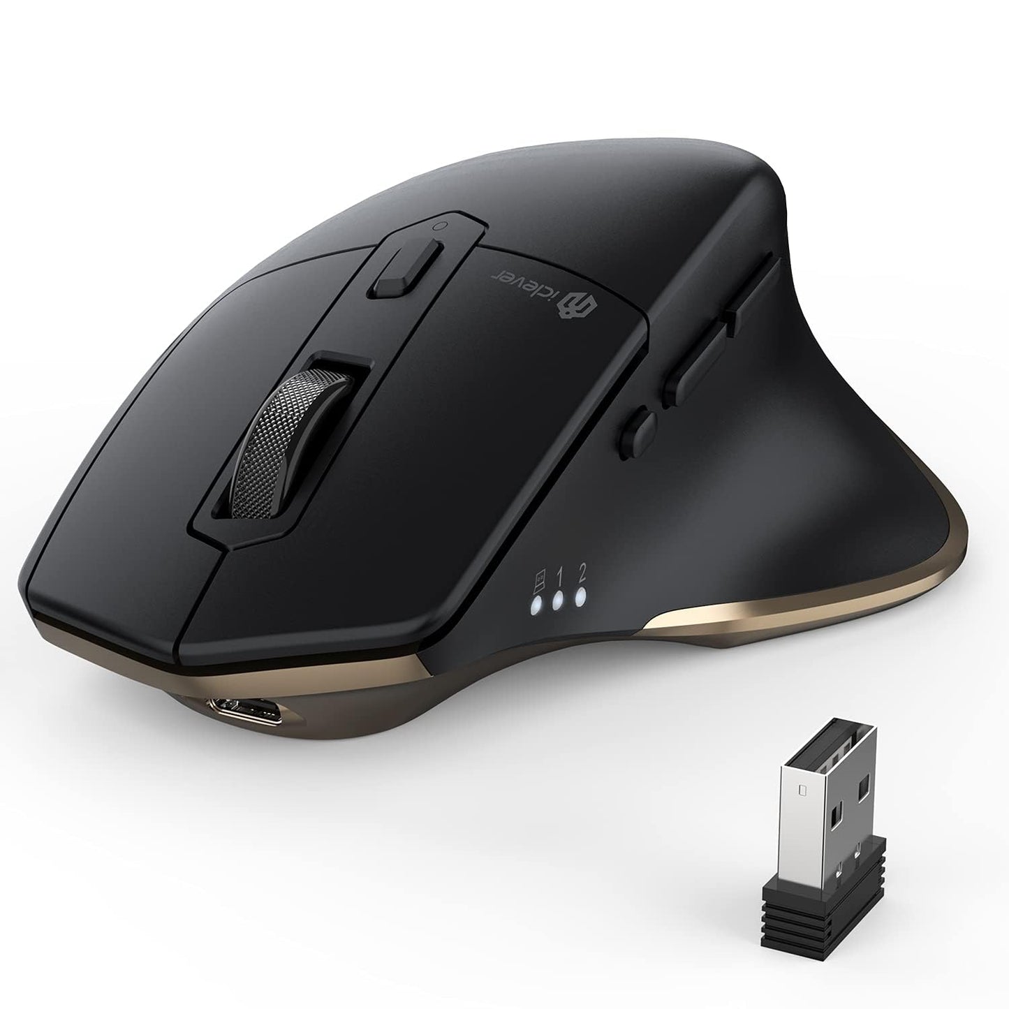 iClever Wireless Mouse with Bluetooth or USB Receiver, 5 Adjustable 2400DPI Rechargeable Computer Mice, Wireless Mouse for Laptop, iPad, MacBook, Tablet, PC