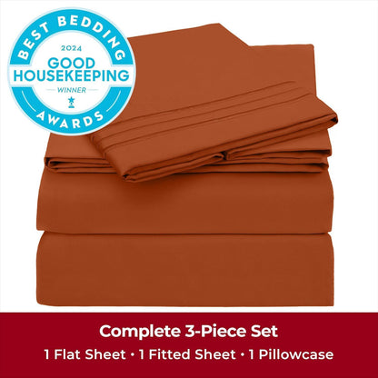 Mellanni Twin Sheets Set - 3 PC Luxury Bedding Collection | Extra Soft, Cooling, Wrinkle-Resistant (Twin, Terracotta)