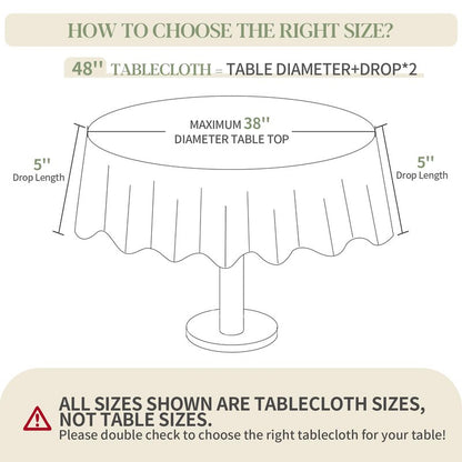 BYDOLL Table Cloth Round 48 Inch Tablecloth Fits Max38 Inch Diameter Top,White Washable Outdoor Winkle and Stain Resistant Spillproof Polyester Tablecloths for Round Tables Party Cover
