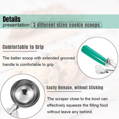 Saebye Cookie Scoop Set, Ice Cream Scoop Set, Cookie Scoops for Baking, Multiple Size Large-Medium-Small Size Disher, Professional 18/8 Stainless Steel Cupcake Scoop