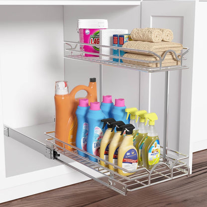 OCG Under Sink Cabinet Organizer - Two Tier Pull Out Shelf for Kitchen & Bathroom (14.75"W x 17"D)
