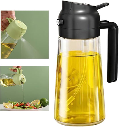 Olive Oil Sprayer Mister - Premium 17oz Glass Dispenser Bottle for Cooking, Baking & Grilling | Black