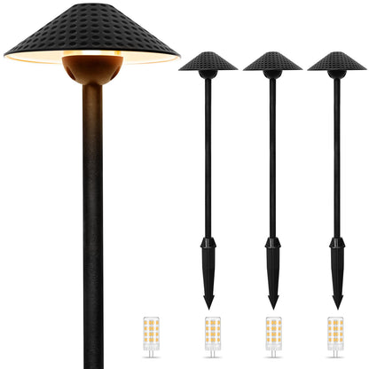 Gardencoin Low Voltage Pathway Lights (6.69'' Shade, 21.54'' Tall) 12V Outdoor LED Landscape Pathway Lighting Aluminum Vintage Hammered Path Lights with 4W 2700K Replaceable Bulb, 4 Pack