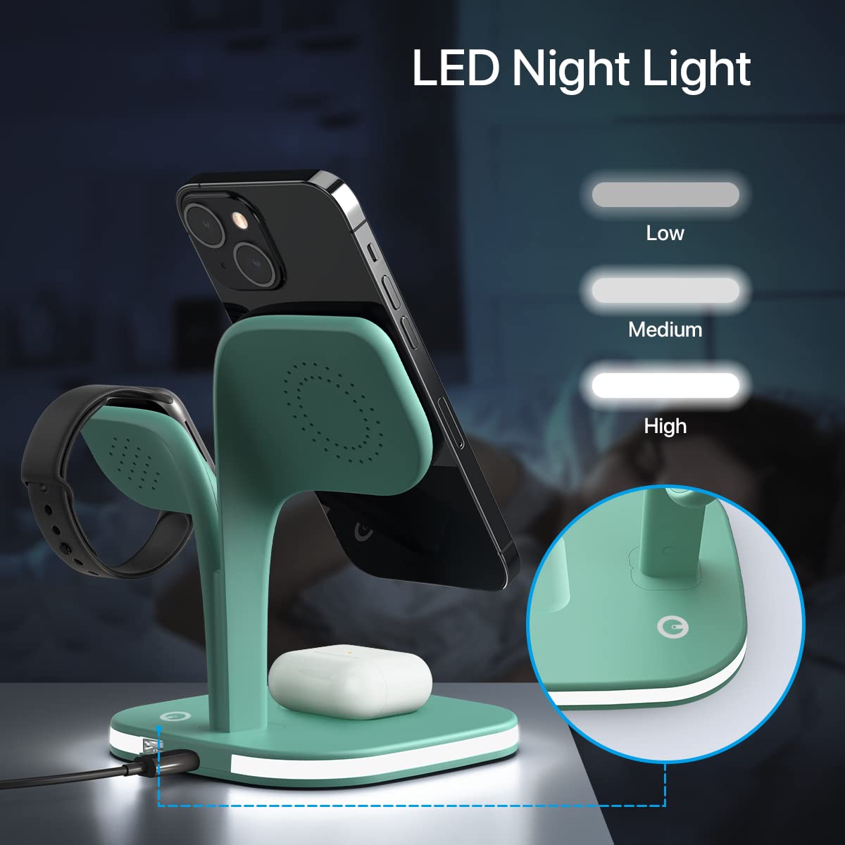 EXW for Magsafe Charger Stand,Charging Station for Multiple Devices,Wireless Charger for iPhone 17 Air 16 15 14 13 12 Series,Apple Watch Series 1-10/Ultra,AirPods Pro with LED and Adapter (White)