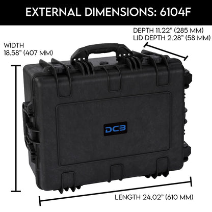 DCB Cases - Element 6104F | 24 x 19 x 11 Ext Dim | IP67 Waterproof | Pluck Foam Insert | Telescoping Handle | Rubberized Grips | Resin-Reinforced Injection Molded Plastic | 4 Latch Lid Close | Wheels