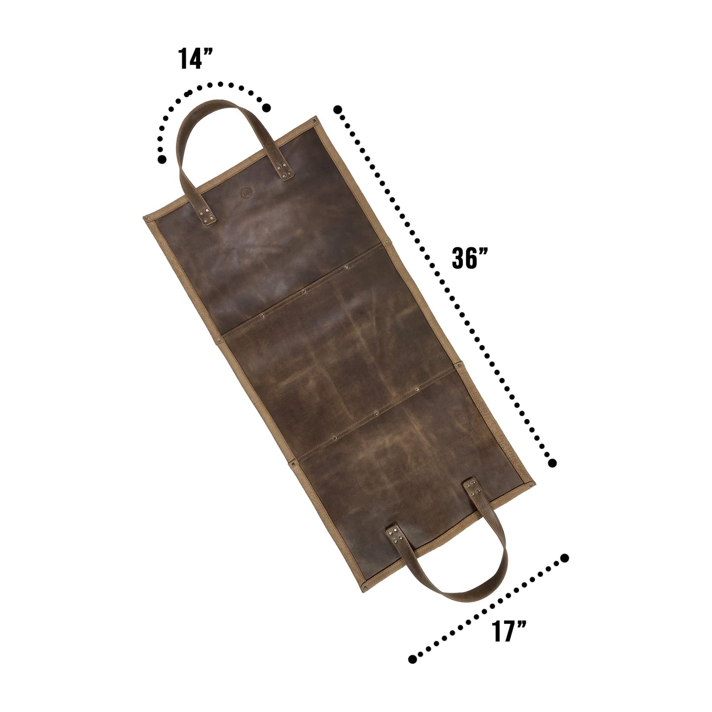 Toolshed Hide, Rustic Firewood Carrier with Handles, Foldable Log Bag, Fireplace Wood Stove Accessories, Full Grain Leather, Handmade, Bourbon Brown