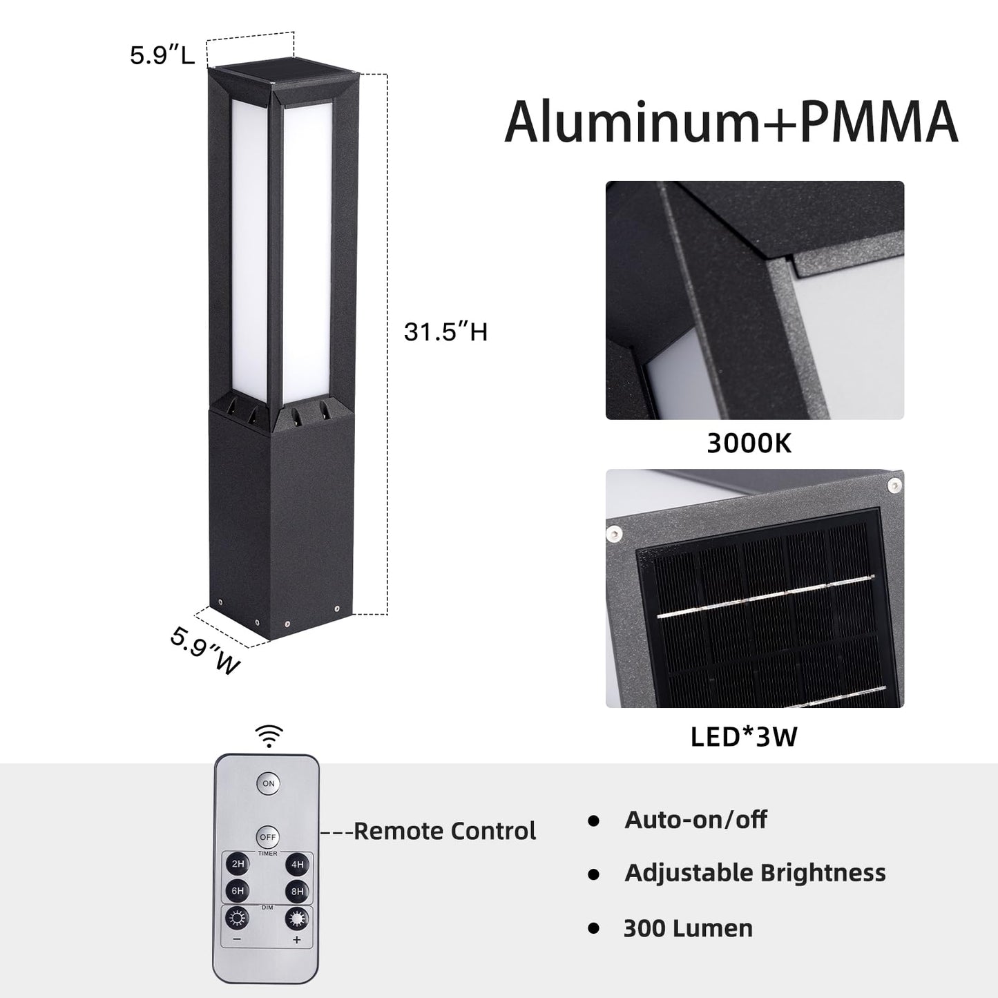 PAKEDANDUN 31.5" Outdoor Solar Lanterns Waterproof with IP65, 3000K Outdoor Floor Lamp, Large Floor Lamps with Remote Brightness & Timer Control, Outside Lantern Dusk to Dawn for Porch Patio Landscape