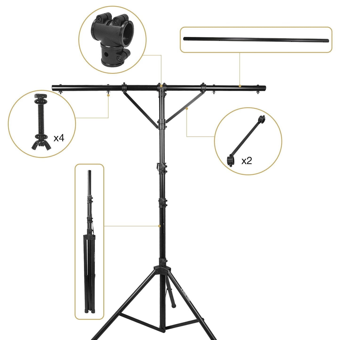 Sound Town 2-Pack DJ Lighting Stand, Height Adjustable, 12 ft Tall, with T-Bar and Tripod Base (STLS-T12-PAIR)