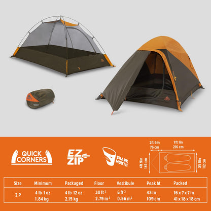 Kelty Grand Mesa 2P Backpacking Tent – 3 Season 2 Man Camping Thru Hiking Shelter, Aluminum Poles, Single Door + Vestibule Model (2P)