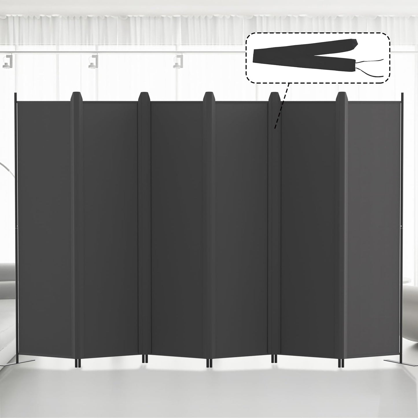 Kokorona 6 Panel Room Divider, 6FT Tall Folding Privacy Screen Wall Dividers, Portable Privacy Screen Freestanding Room Divider for Room Separation, Included - Cover Strips, Grey, 120''W x 72''H