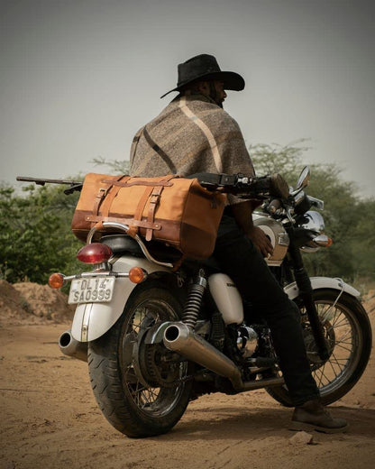 Trip Machine Company Motorcycle Outlaw Duffel Bag 50L Waterproof Leather Roll-Top Touring Luggage with Mounting Straps, Shoulder Strap & Rain Cover, Vintage Tan
