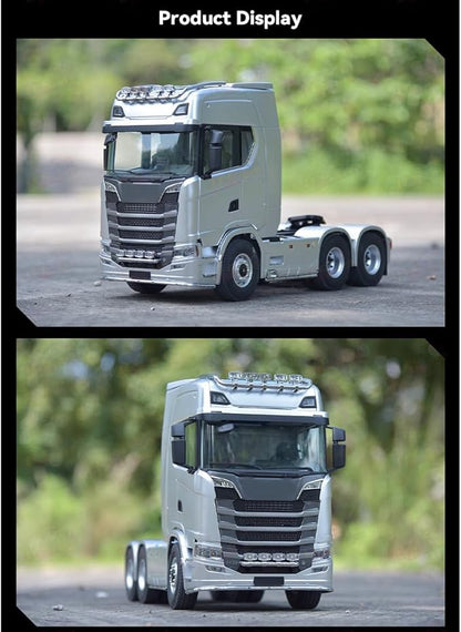 770S 1/18 RC Semi Trailer 6x4 Heavy Duty Tractor Truck with Rear Wheel Drive Adult Collectible Model (Silver)