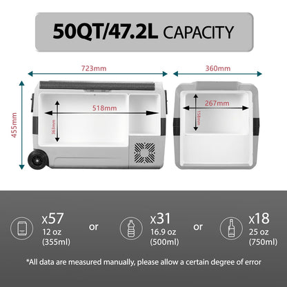Alpicool T50 Dual Temperature Control 12 Volt Refrigerator 53 Quart Portable Car Fridge Freezer (-4°F~68°F) for Truck, RV, Boat, Camping and Travel