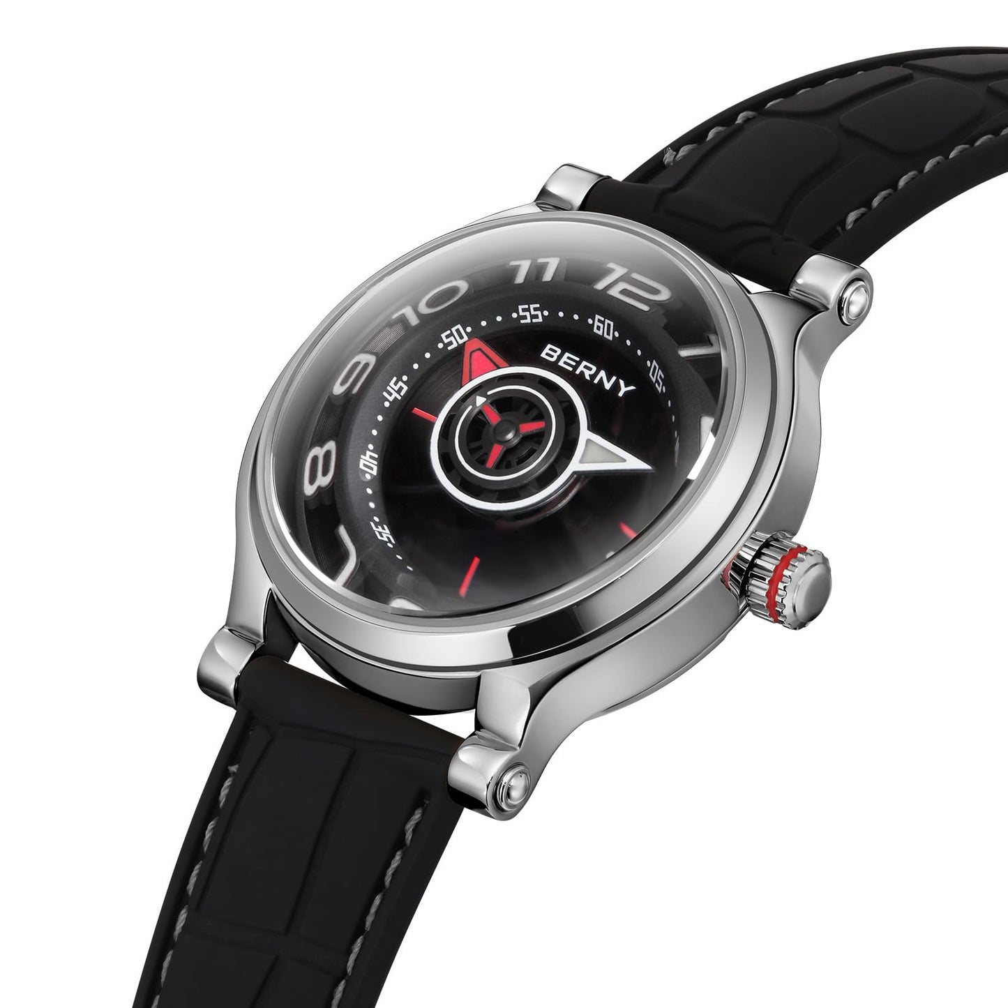 BERNY Mechanical Watch for Men Automatic Movement Miyota 8215 Multifunction Calendar Luminous Hands Exhibition Back Cover 5ATM Waterproof