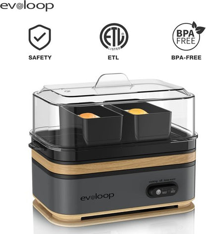 Evoloop Electric Egg Cooker - Rapid 6 Egg Capacity for Soft, Medium, Hard Boiled & Omelets | BPA Free, Auto Shut-Off