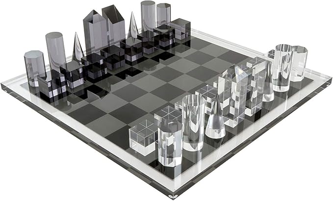 Tizo Design Elegant 17” Lucite Chess Set Designer Lucite &amp Acrylic Pieces Modern &amp Trendy Multiple Options Available (Clear &amp Smoke)