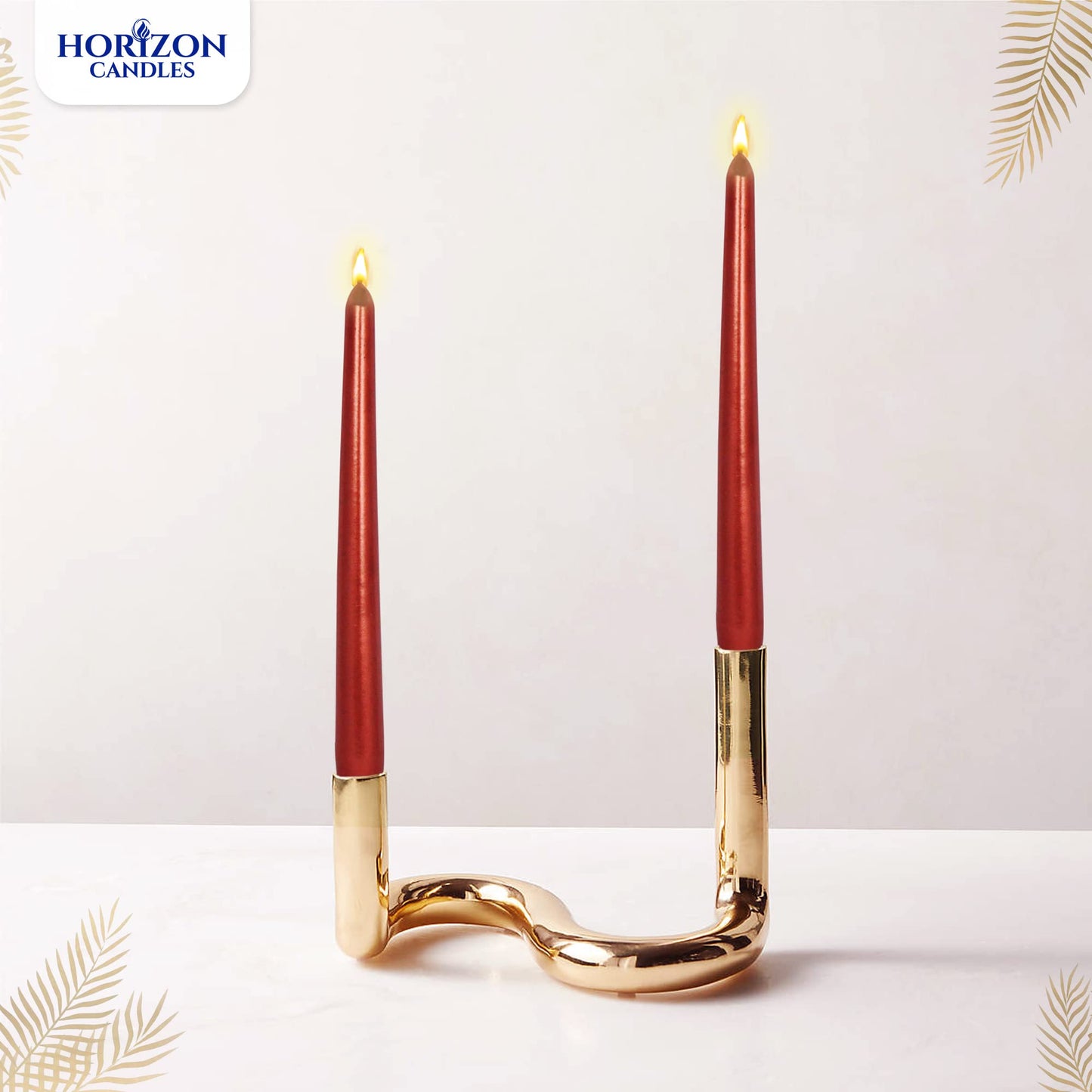 Horizon Unscented 10-Piece Taper Candle Set – 9 Hours Burning Time Smokeless & Dripless Candles for Centerpieces at Wedding, Holiday Dinners, Festive Parties and Home Decor - Metallic Red