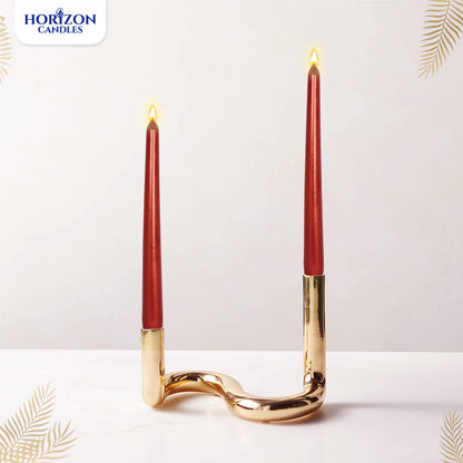Horizon Unscented 10-Piece Taper Candle Set – 9 Hours Burning Time Smokeless & Dripless Candles for Centerpieces at Wedding, Holiday Dinners, Festive Parties and Home Decor - Metallic Red