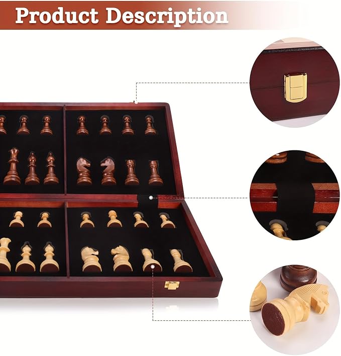 20 Extra Large Solid Walnut Wooden Chess Set with 2 Extra Queen Pieces - King Height 4.25''