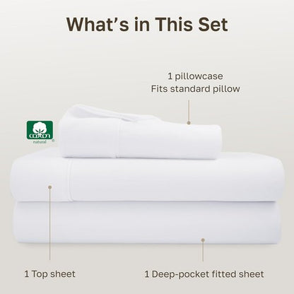 California Design Den Twin Sheet Set - 100% Soft Cotton, 400 Thread Count, Silky Smooth & Breathable - White