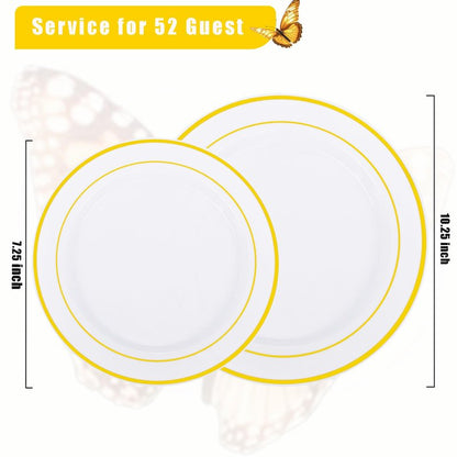 Supernal 400pcs Gold Glitter Plastic Dinnerware, Disposable Plates for Party Include 50 Gold Plastic Plate, 50pcs Dessert Plate 100 Glitter Forks, 50 Disposable Knives and Spoons, 50Cups and Napkins