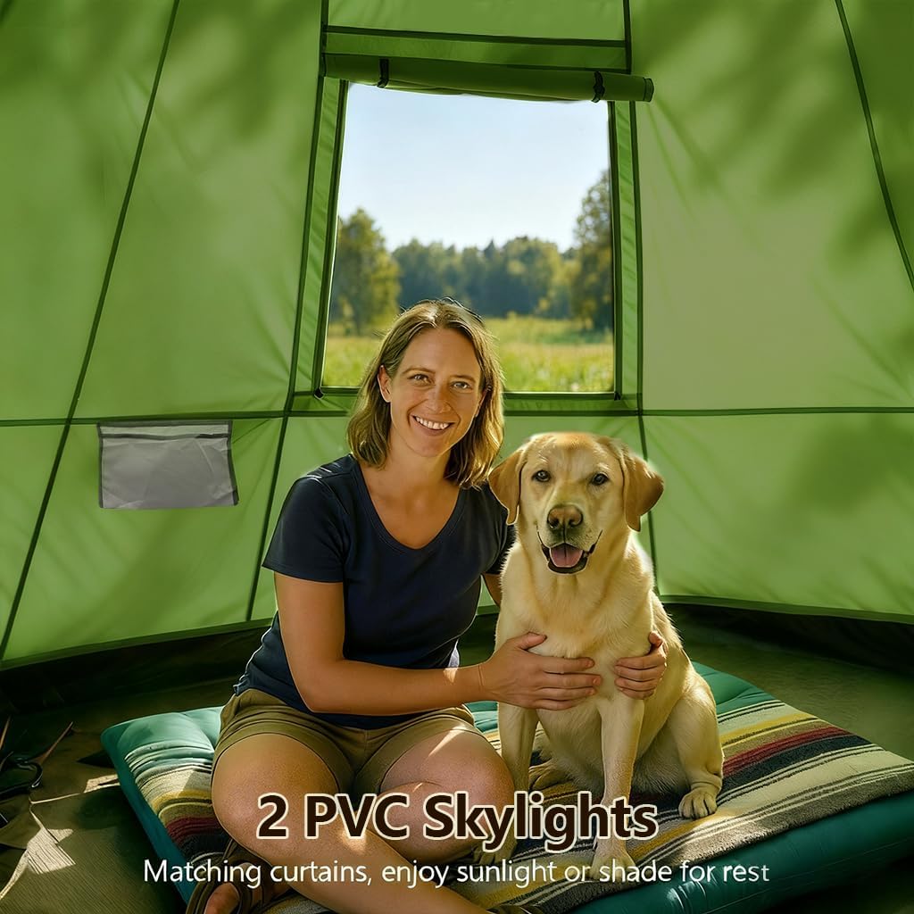 Bell Yurt Tent with Stove Jack, Waterproof Luxury 4 Season Tent 420D Oxford Cloth Green Glamping Tents for Family Outdoor Camping, Hunting, Party, All Year Living (Green Oxford 3M Yurt)