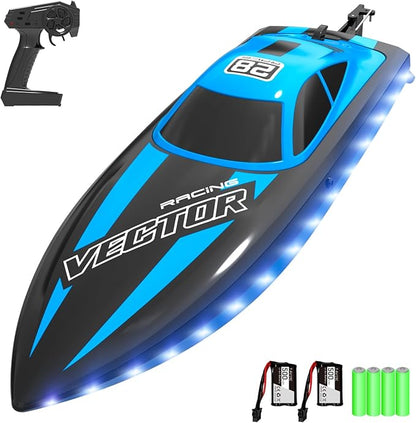 VOLANTEXRC RC Boat 20MPH Fast Remote Control Boat with Lights 2.4Ghz Toy Boat for Pools and Lakes with 2 Rechargeable Batteries Toys Gifts for Adults Blue