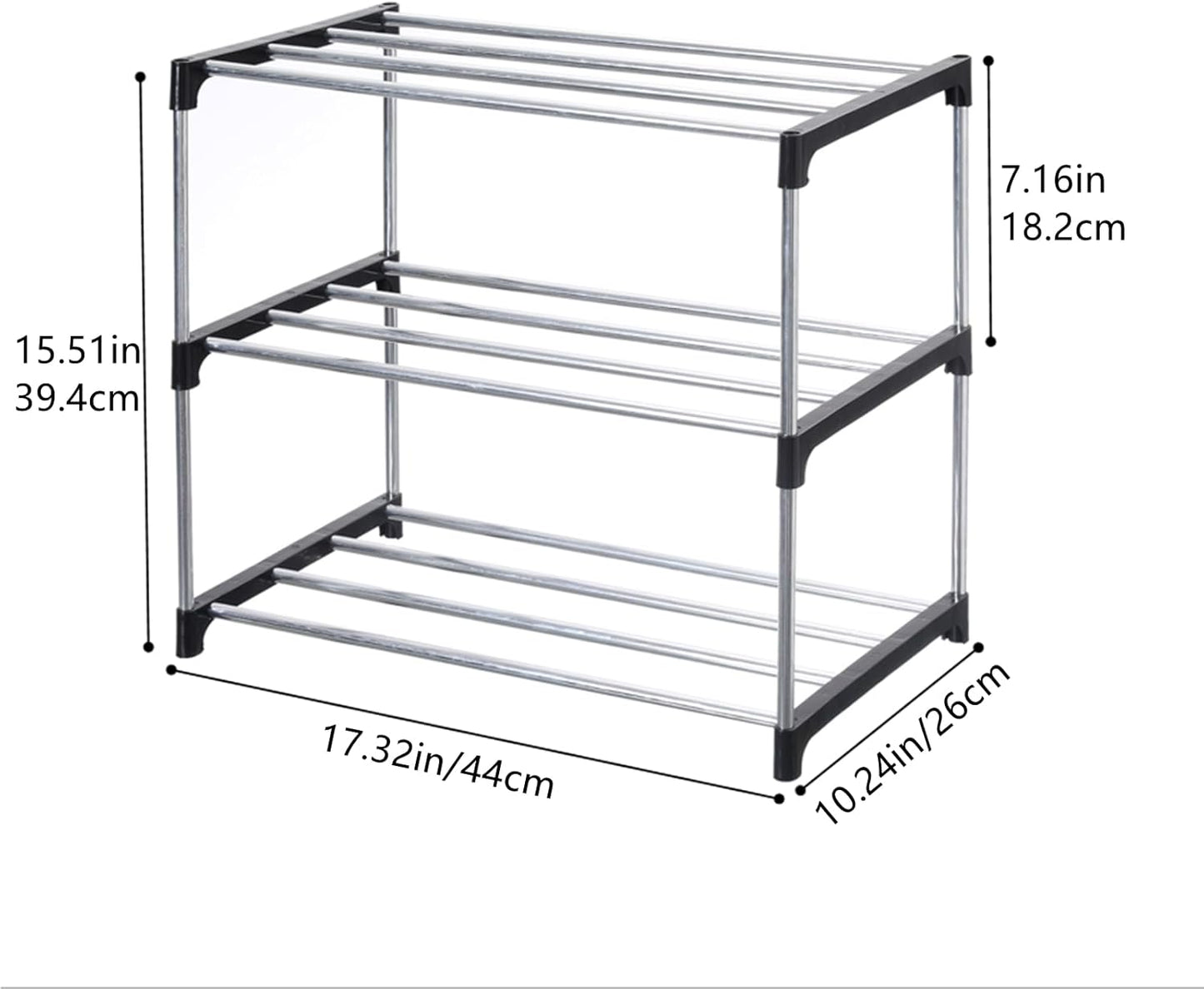 Jucaifu Stackable Shoe Rack - Space-Saving 3-Tier Organizer for Entryway, Hallway & Closet | Black