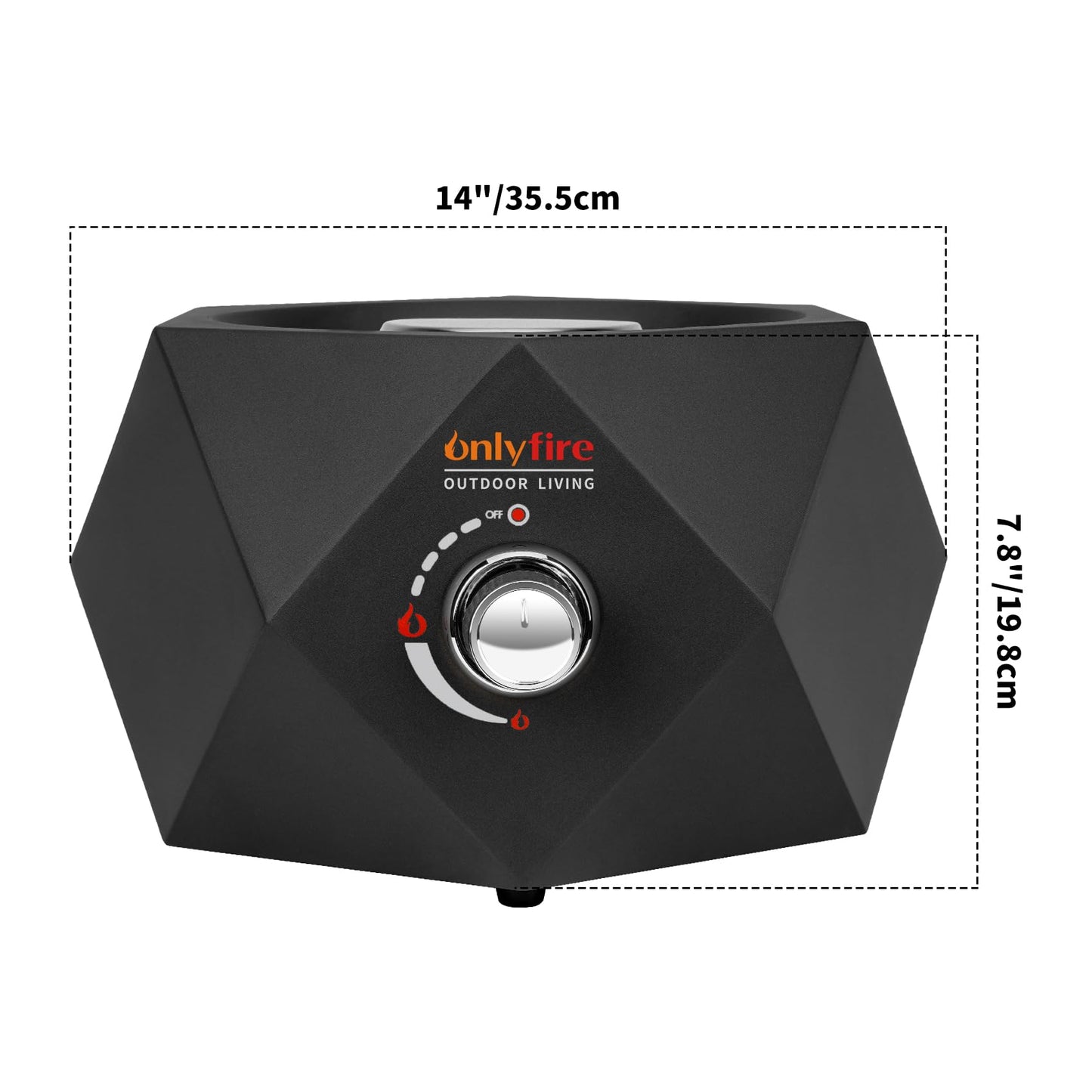 ONLYFIRE OUTDOOR LIVING 14” Modern Tabletop Fire Pit for Table with Umbrella Hole, Portable Gas Firepit for 1lb Propane Gas, Patio Backyard Porch Camping RV Tailgating, Bottom-Mounted FP003