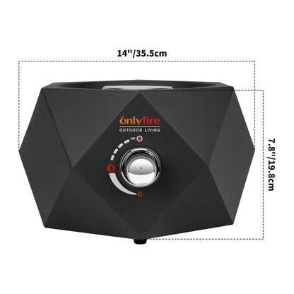 ONLYFIRE OUTDOOR LIVING 14” Modern Tabletop Fire Pit for Table with Umbrella Hole, Portable Gas Firepit for 1lb Propane Gas, Patio Backyard Porch Camping RV Tailgating, Bottom-Mounted FP003