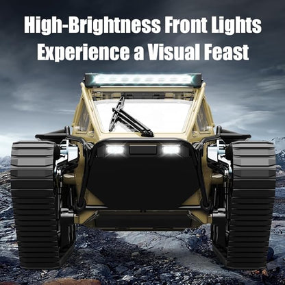 RC Tank Car 1:16 Remote Control Crawler 10KM/H High Speed Tank 2.4Ghz RC Rock Crawler Off-Road 4WD 360°Rotating Drifting Car with 2 Batteries Military Truck Toy for Kids