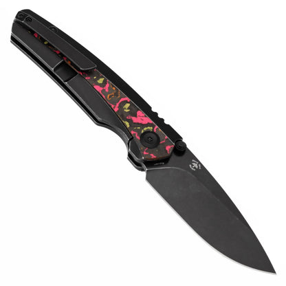 KANSEPT Raven Pocket Knife,3.14''Stonewashed CPM 20CV Sharp Blade,Black Titanium Layin Flo Party Camocarbon with Sturdy Frame Lock,Thumb Stud Pocket Clip for Edc,Camping Survival Hiking Knives K2109A6