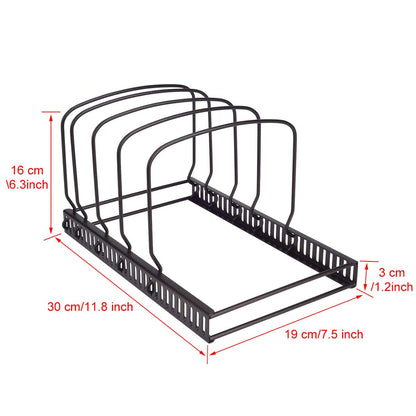Toplife Pots and Pans Organizer Rack for Cabinet and Countertop, 10+ Pot Lids, Bakeware and Cookware Organizer Rack Holder with 10 Adjustable Compartments - Brown