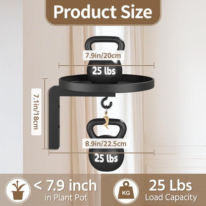 LASZOLA Plant Hangers Shelves Wall Mounted Indoor, Metal Window Plant Holders, 2Pcs Modern Floating Flower Display Stand with 2 Hooks for Outdoor Kitchen Bathroom Decor, Black