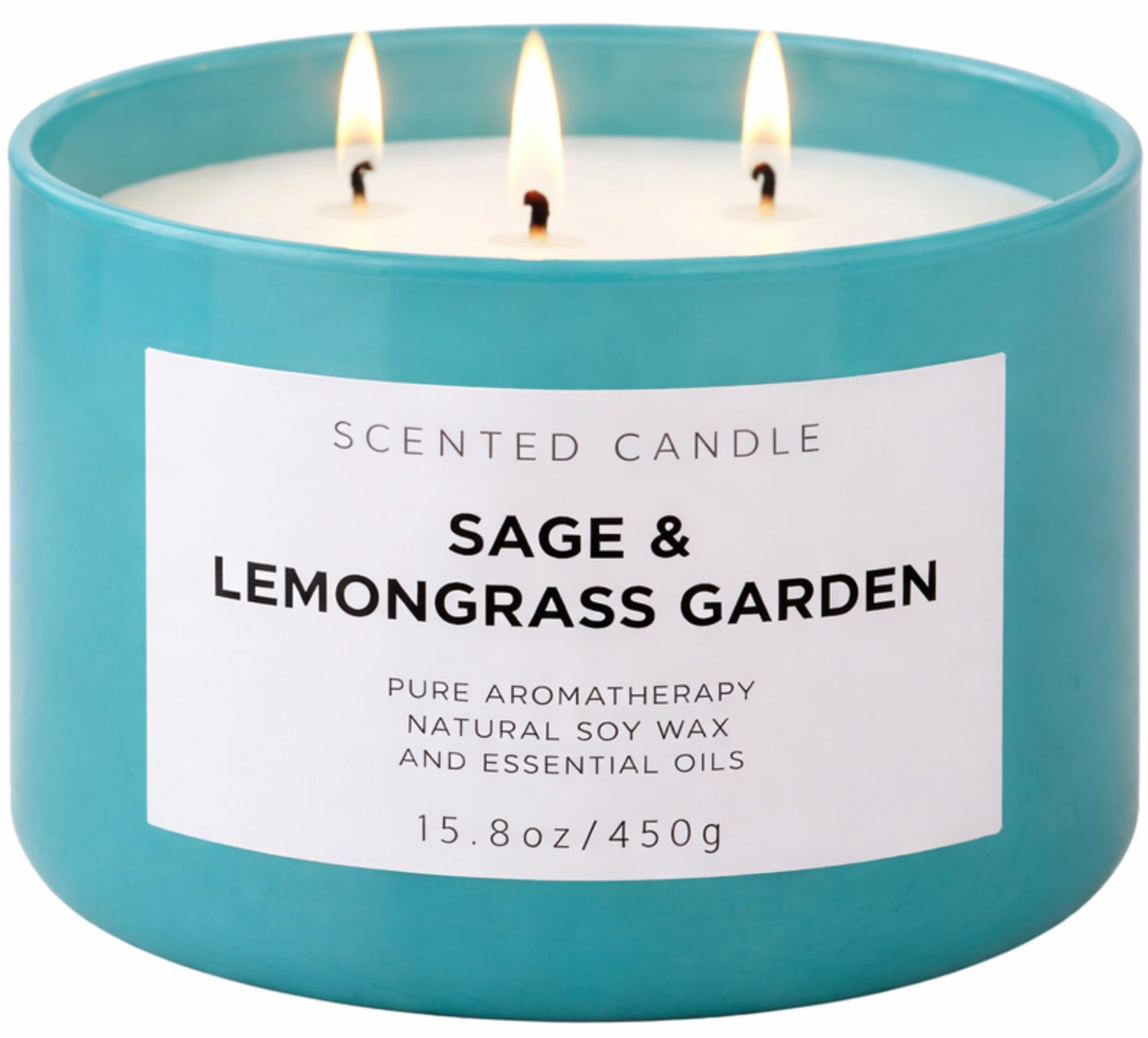 Sage Lemongrass Garden Scented Candle | 3 Wick Large Soy Candles for Home 15.8oz | Fresh Clean Herbal Citrus Candle | Long Lasting Clean Burn | Aromatherapy Stress Relief Gift for Women & Men