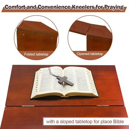 DOLEMODUO Wooden Prayer Kneeler with Storage Shelf & Cushion - Folding Prayer Bench for Home and Church, Comfortable Kneeling Devotional Pew Bench, 32" H x 22" W
