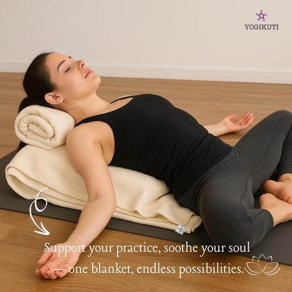 Yogikuti Iyengar Yoga Blanket Set of Four – Thick Handwoven Cotton Blankets for Restorative Yoga, Meditation and Pranayama – Supportive Yoga Prop for Comfort, Alignment and Deep Relaxation - (White)