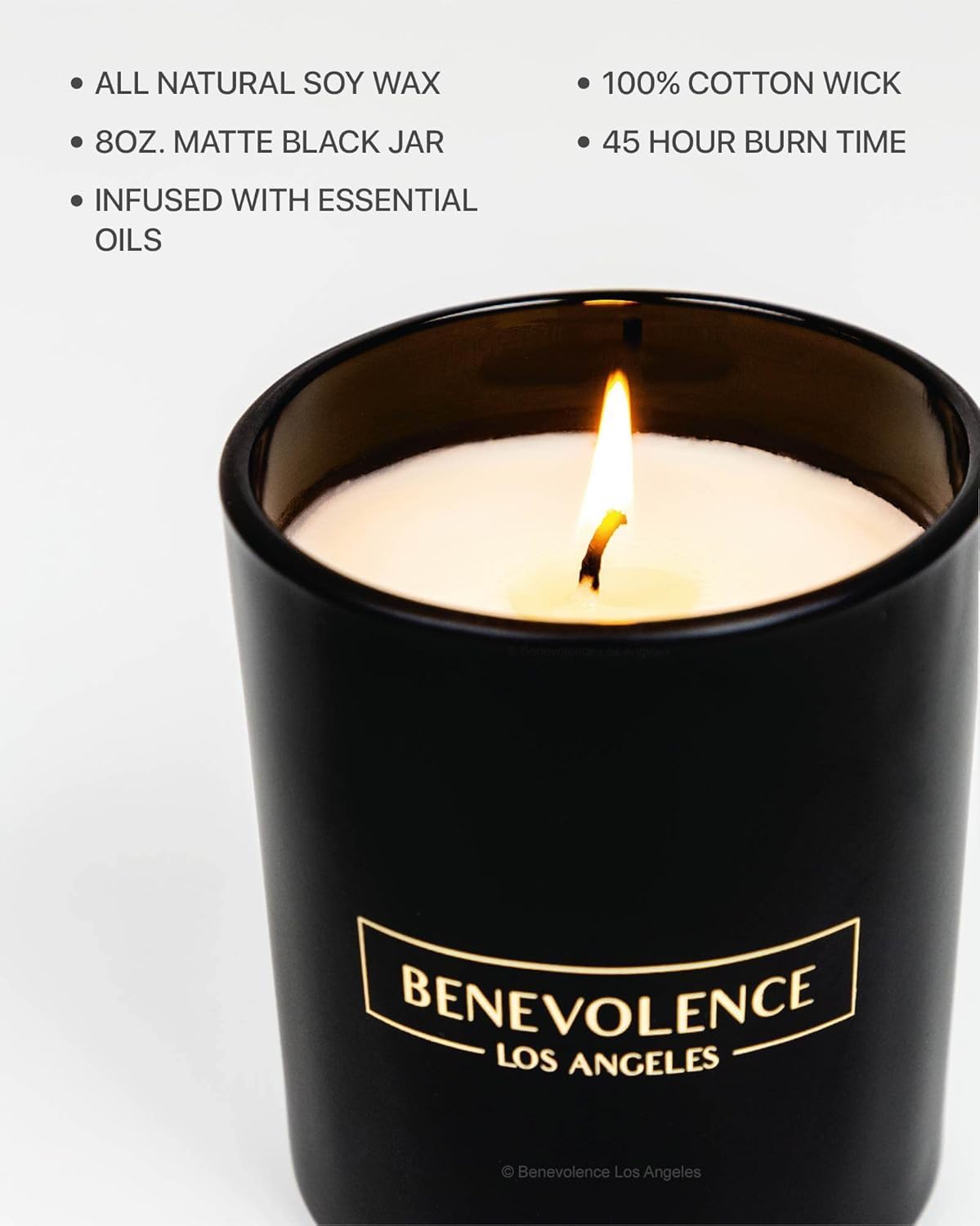 Benevolence LA Rose & Sandalwood Scented Candle | Soy Christmas Candles, Black Candle for Home | Holiday Candles Gifts for Women and Men | Home Fragrance | Aromatherapy | 8oz, 45 Hour Burn
