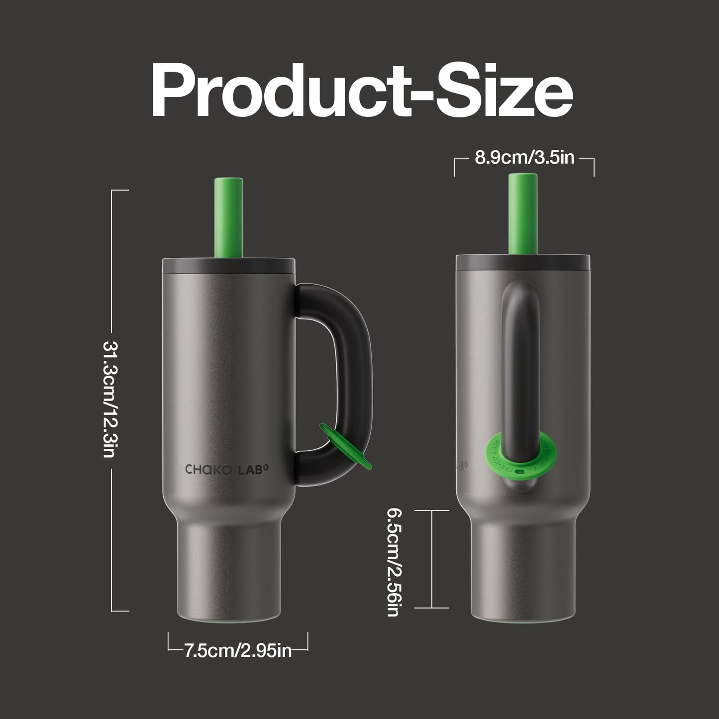 CHAKO LAB BaWang 33oz Insulated Titanium Tumbler with Handle and Straw | Premium Matte Finish Leakproof Water Bottle | Cup Holder Friendly Travel Mug for Coffee, Tea | BPA-Free Grand Tumber, Midnight