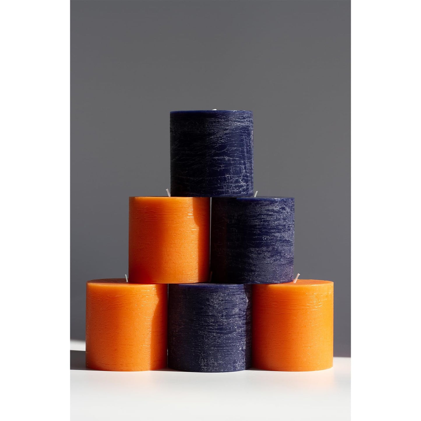 CANDWAX 3x3 Inch Dark Blue and Orange Pillar Candles Bundle - 3 Dark Blue and 3 Orange Candles - Unscented Decorative Candle - 6 Pack