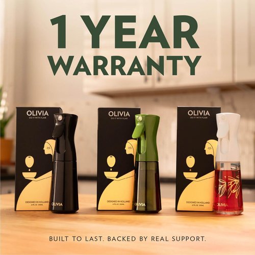FLAIROSOL OLIVIA Oil Sprayer - 200ml Glass Cooking Spray Bottle with Portion Control | Green & Gold Design