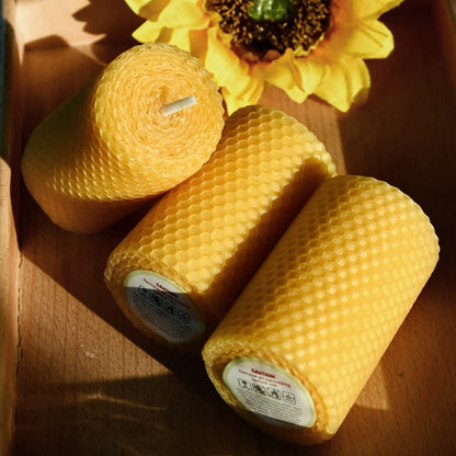 DEYBBY Beeswax Rolled Pillar Candles Set of 3 - Handmade Pure Organic Beeswax Candles for Housewarming Gift Home Decor (2×3.3 in)