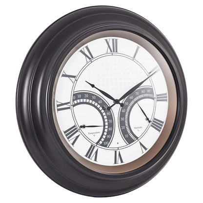 ANDY STAR 24 Inch Outdoor Clocks Waterproof,Large Outdoor Wall Clocks for Patio with Thermometer, Weatherproof Illuminated Clock Battery Operated with Thermometer&Hygrometer,Oil Rubbed Bronze Black
