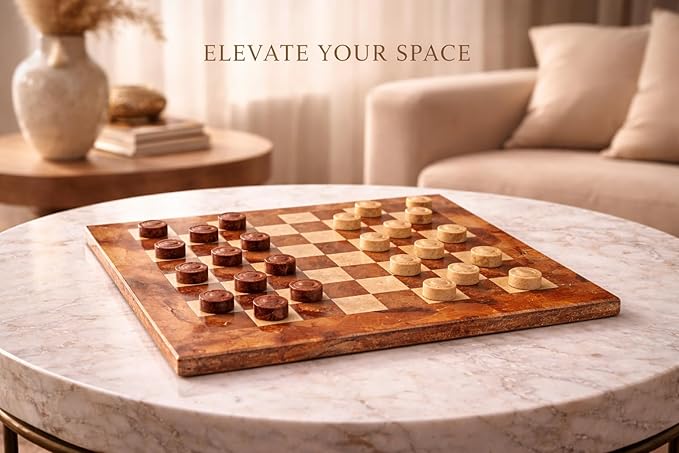 Marble Chess Checker Pieces Set with Storage Box Collection (Multi Coral)