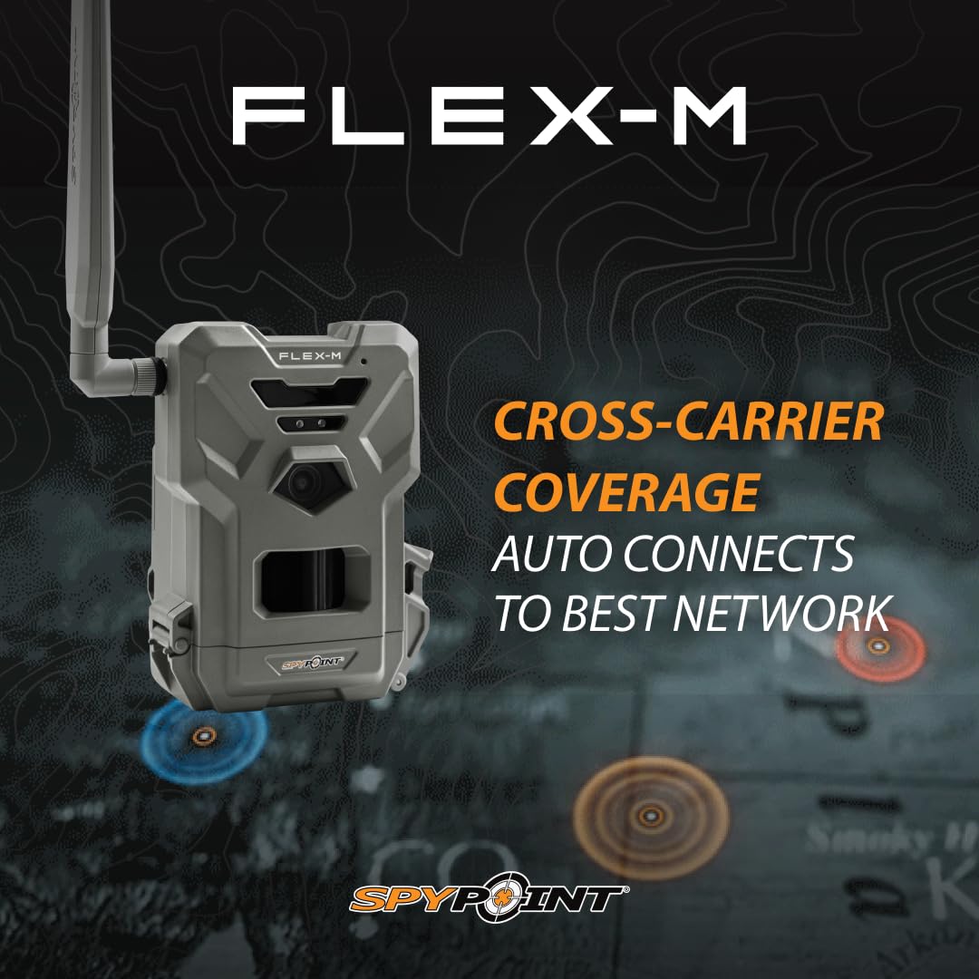 SPYPOINT Flex-M Solar Bundle - Cellular Trail Camera with Solar Panel, Best in Hunting Accessories, No WiFi Needed, GPS, Night Vision, Motion Activated, Dual-Sim LTE, IP65 Water-Resistant Game Camera